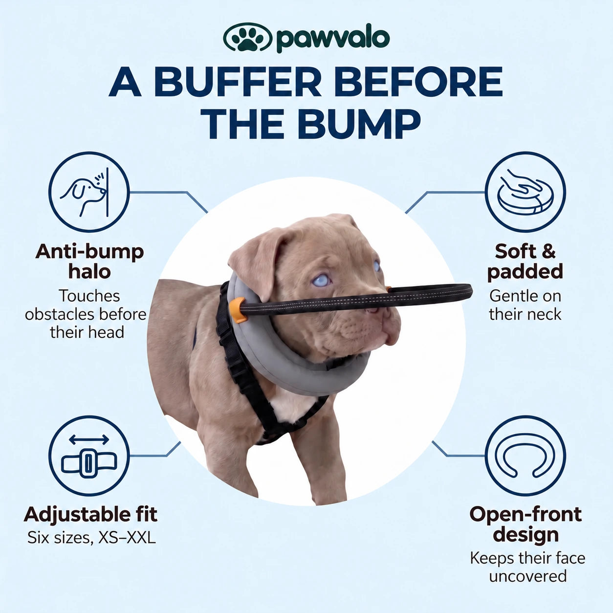 Pawvalo forward hoop, padded neck support and adjustable fit